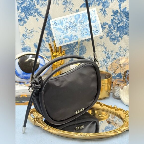 🆕 GANNI 🧿 NWOT Mini Knot Recycled Tech Top Handle Bag, Black - Picture 2 of 14